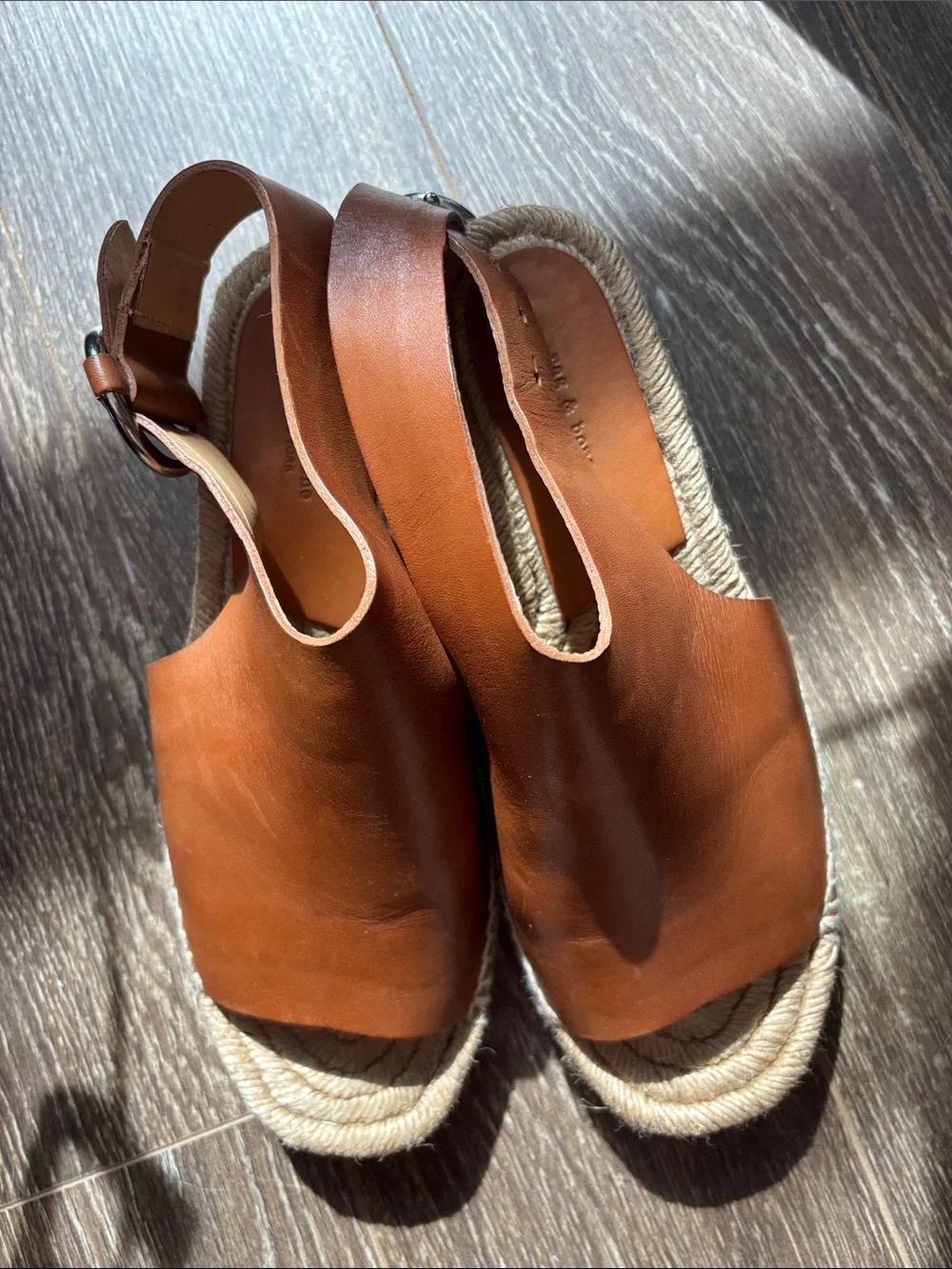rag & bone Tan Calla Leather Espadrille Wedge Sandal 7.5/37.5 brown leather